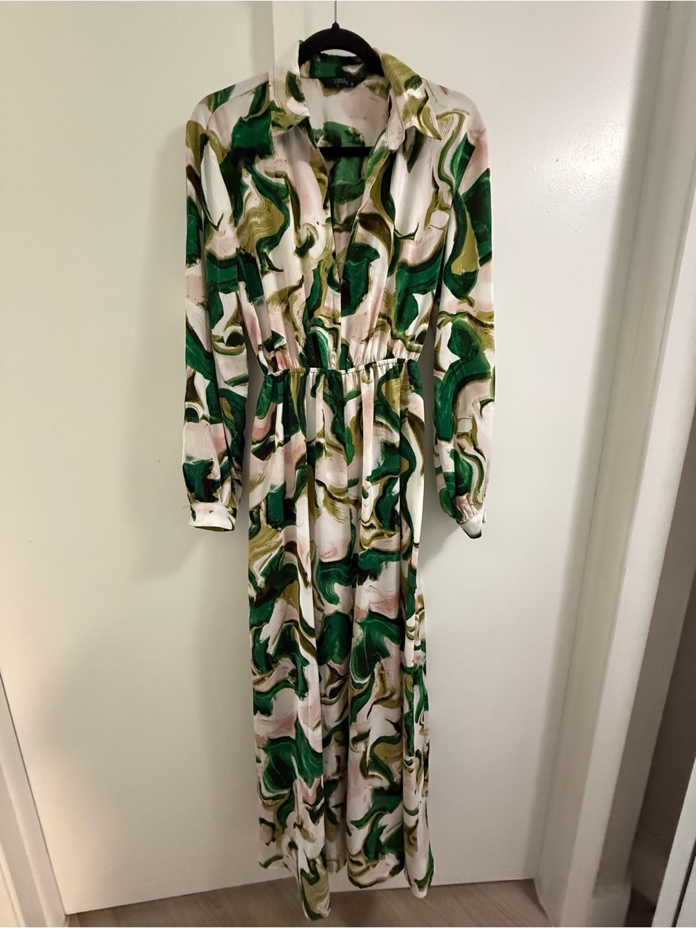 Green Swirl Long Sleeve Maxi Shirt Dress